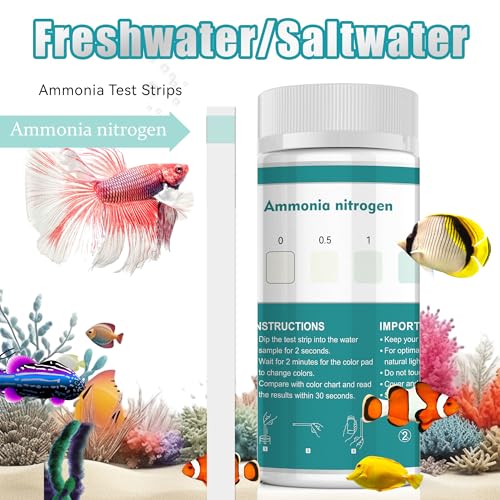 Ammonia Test Strips,60 Strips Aquarium Test Kit for Fish Tanks & Ponds, Quick & Accurate Freshwater Saltwater Testing Strips - color: ammonia test strips