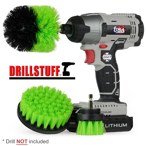 Kitchen Cleaning Supplies - Drill Brush Set with Extension - Counter Scrubbing Brushes, Stove Cleaning Tools - Oven Spot Cleaning Tool - Home Sink Scrubbing Brush Set - Cast Iron Pot Cleaning Brushes - color: Lime Green