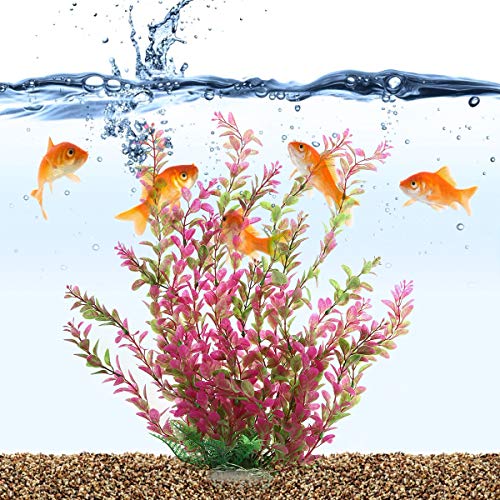 18 Inch Artificial Aquarium Plants, Red Rhodo Plastic Fish Tank Decorations, Safe for Freshwater & Saltwater, Non-Toxic Stone Base Ornament for Betta Fish Tank - color: Red