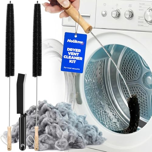 Holikme 3 Pcs Dryer Vent Cleaner Kit, 304 Stainless Steel Replacement Lint Brush for Clothes Dryer Vent Trap, Cleaning Brush & Flexible Crevice Tool - size: Standard 2Pack