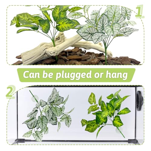 Hamiledyi 5 Pcs Reptile Plants Terrarium Hanging Fake Plant Leaves, Bearded Dragon Tank Accessories, Habitat Decor for Snake Leopard Gecko Lizard Chameleon Spider Turtle (Style 3) - size: 5 PCS - Style 3