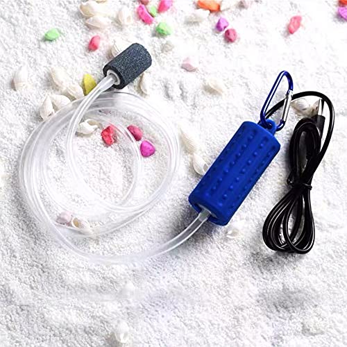 Aquarium Air Pump Mini USB Fish Tank Oxygen Air Pump Portable Ultra Silent Air Aerator Pump Energy Saving Oxygen Bubbler with Air Stone and Single Outlet Silicone Tube 1W - color: Dark Blue