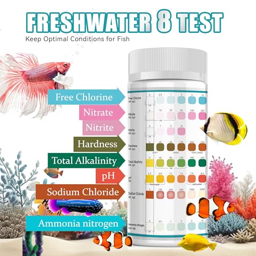 Aquarium Test Strips 8 In 1, 150ct Aquarium Ammonia Test Strips for Saltwater Freshwater Aquariums,Pond Fish Tanks, Aquarium Test Kit-Test pH, Alkalinity,Nitrate,Ammonia and More - color: 8 way aquarium test strips