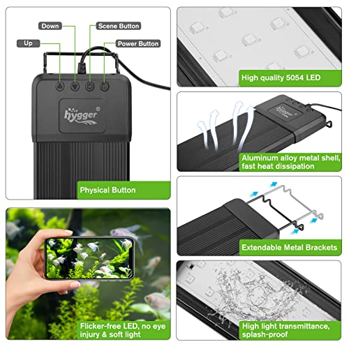 hygger 18W Smart Aquarium Light, Bluetooth LED Light with App Control, Full Spectrum Fish Tank Light with 24/7 Lighting Cycle, 5 Modes, Adjustable Timer, for 12"-18" Freshwater Planted Tank - size: 18W (for 12-18 inch Tank)
