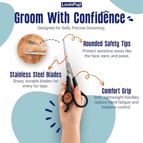 Dog Grooming Scissors Set – Rounded Tip Pet Grooming Shears for Safe Facial and Body Trims – Sharp, Stainless Steel Blades for Smooth Cutting – 2-Pack Pet Grooming Scissors for Dogs and Cats