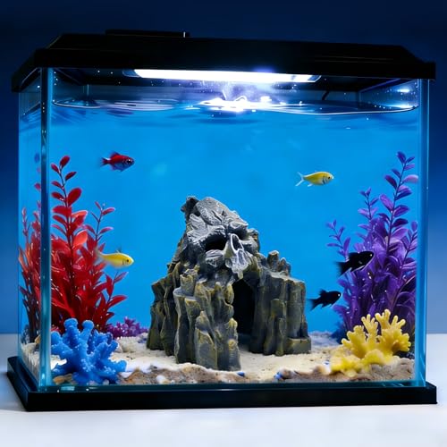 Aquarium Decor Skull Mountain Landscape Tank Ornaments for Betta Fish, Goldfish, and Reptiles Lizard Sleep Resting Play Cave