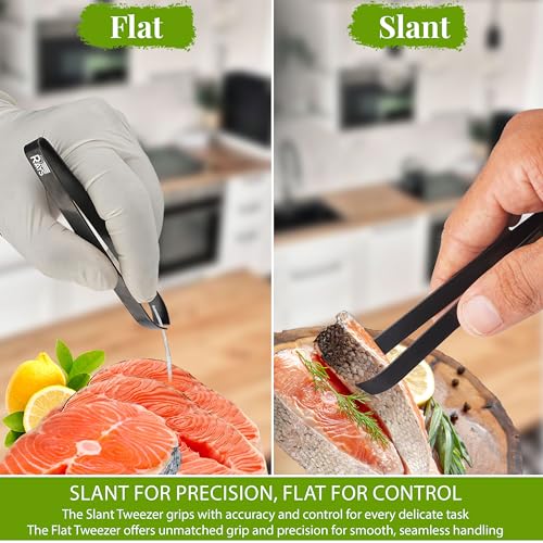 Fish Bone Tweezer Set,4.3" Stainless Steel 2 Piece, Flat and Slant tips Fish bone removal tool. - color: Fish Bone Tweezer Set