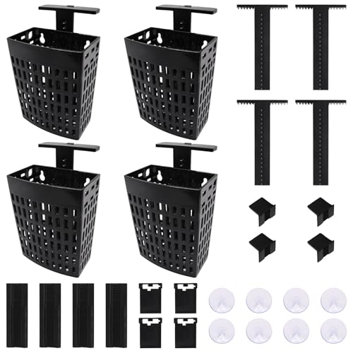 4 Pack Aquarium Plant Holder, Fish Tank Plant Basket with Extendable Hook and Suction Cup, Adjustable Planter for Aquaponic Cultivation and Aquascape Decor (Black)