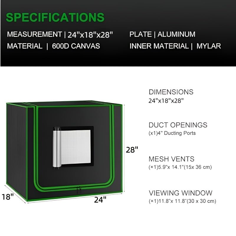 Small Grow Tent for Aerogarden，24”x18”x28” ，Hydroponics Growing System ，Highly Reflective 600D Diamond Mylar Canvas with Ventilation window and Floor Tray for Hydroponic Indoor Plant Growing - size: 24"x18"x28"