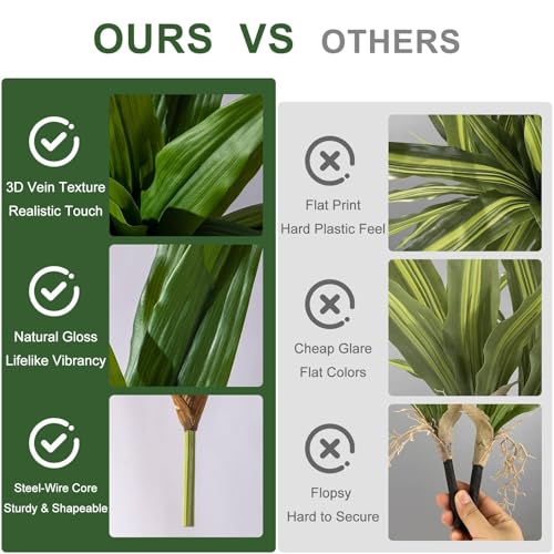 4 Pcs Artificial Greenery Stems Dracaena Faux Branches Artificial Plants Realistic Fake Dracaena Greenery Realistic Plants for Indoor Outdoor Porch Patio Home Office Living Room Decor (Green) - color: Green
