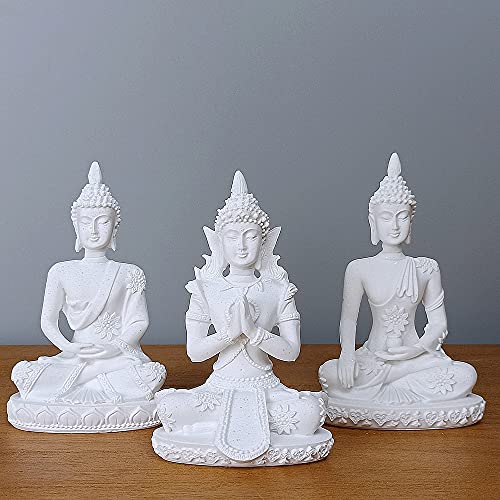 HYFAN Mini Sandstone Buddha Yoga Meditation Statue Harmonious Figurine Collectible Craft Feng Shui Sculpture Decor for Home Office Shelf Desktop (Pack of 3 - color: Pack of 3