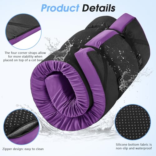 CYMULA 3 Inch Memory Foam Camping Pad, Camping Essentials Roll Up Floor Mat for Car Camping, Cot, Tent, Truck, Travel and Guest Use, Non-Slip Waterproof Bottom, Removable Cover - color: PURPLE, size: Twin XL:80*38*3