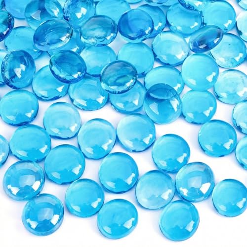 DomeStar 1LB Flat Glass Marbles, Light Blue Decorative Marbles for Vases Aquarium Pebbles Fish Tank Rocks Vase Fillers DIY Crafts Table Scatter Decor - color: Aqua Blue