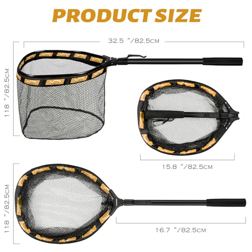 PLUSINNO Fishing Net Fish Floating Landing Net, Kayak Nets with Fixed Foldable Telescopic Pole Handle, Bass Trout Fishing Nets with Nylon Mesh for Pond Lake River, Fishing Gear Gifts for Men Anglers - color: 11.8"/30cm Hoop Size 0.8M Orange(Not Extendable