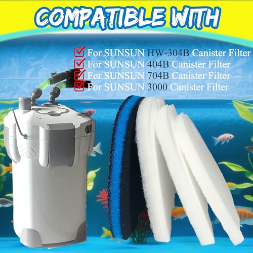PurifyLogix Replacement Canister Filter Pads Compatible with SUNSUN HW-304B/404B/704B/3000 CF500 Aquarium Filter, 6 White Floss and 2 Upgraded Coarse Pads, 8pcs