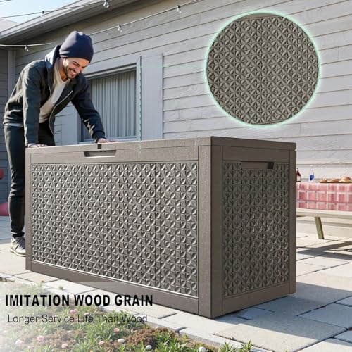 ROJIK Outdoor Storage Housing Deck Box - Waterproof Patio Furniture, Garden Tools, Cushions, Pool Accessories Storage Bench with Lockable Lid and Side Handles (Grey,125 Gal) - color: Grey, size: 125 Gallon