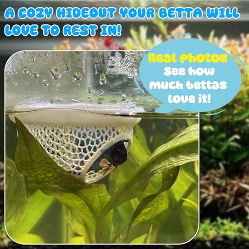 Floating Betta Hide & Shrimp Cave – 3D Printed Aquarium Hammock with Marble Texture, Feeder Ring & Rest Spot for Betta Fish, Nano Tanks, Corydoras, Shrimp – Safe PLA - color: Grey