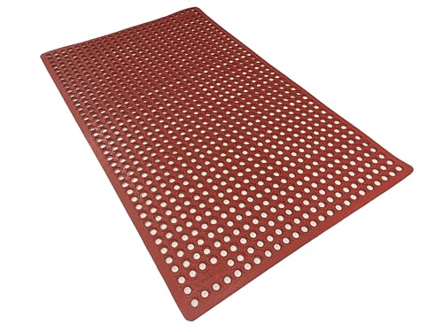Rhino Mats K-Series Commercial Drain Mat (Terra Cotta) – 3' x 5' x 0.5” Anti-Fatigue Rubber Floor Mat for Kitchens, Bars, Pool, Gym | Non-Slip Molded Rubber Mat with Posi-Trac Underside - size: 3' x 5' x 0.5" Terra Cotta