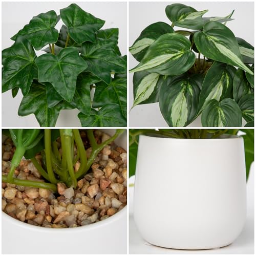 GnFlus Fake Plants Set of 2 Artificial Plants Faux Ivy Pothos with White Ceramic Pots Fake Potted Plants Artificial Decor for Home Bathroom Shelf Desk Indoor - color: Fake Plants #3