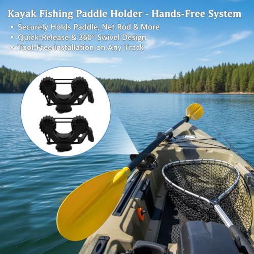 2Pcs Adjustable Kayak Paddle Holder with Dual Heads – Universal Track Mount for Paddles, Fishing Rods & Nets – Kayak Fishing Accessories