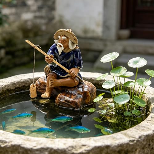 3 PCS Fisherman Statue Fishing Ornament Bonsai Accessory Tree Pot Chinese Clay Man Ceramic Garden Decoration Fish Tank Bonsai Garden Decoration