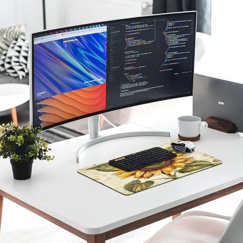 XXL Gaming Mouse Pad Sunflower Vintage Flower XXL Gaming Mouse Pad Large Desk Mat Protector for Desktop, Anti-Slip Rubber Extended Computer Keyboard Mat Writing Pad, 11.8 * 27.5 in,B-1482 - color: B-1482, size: 11.8*27.5 In