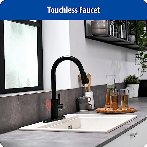 WEWE Black Kitchen Faucet, Touchless Kitchen Faucet with Pull Down Sprayer - Matte Black Single Handle Kitchen Faucets Hands-Free Activated Stainless Steel Kitchen Sink Faucet - color: Matte Black, style: Contemporary