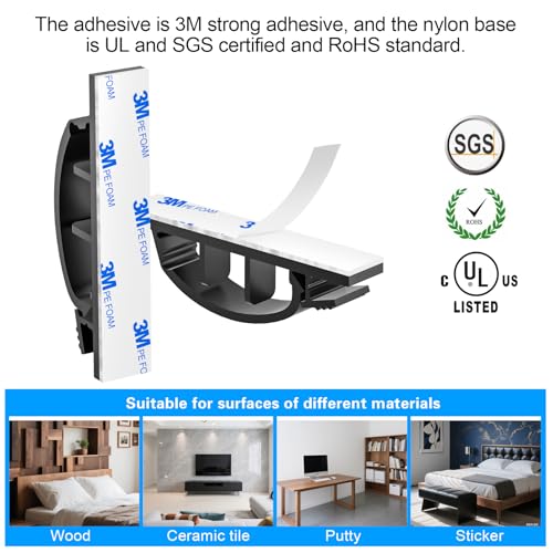XHF 50pcs Adhesive Cable Wire Clips Black, Outdoor Cable Management Wire Organizer Cord Holder for Under Desk, Car, Wall, TV PC Ethernet Cable - color: Black, size: 3 cords slots-50pcs