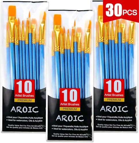 AROIC Paint Brush Set, 3 Pack 30 Pcs Acrylic Paint Brushes Artist Paint Brushes for Oil Watercolor Acrylic Face Rock Painting - color: Blue, size: 30pcs