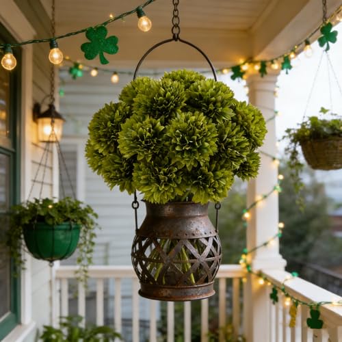 Kimura's Cabin 20pcs Green Artificial Flowers Silk Fake Chrysanthemums Flower Faux Mums Ball Flowers,Wedding Bouquets Home St Patricks Day Decor Floral Arrangement Table Centerpiece - color: Green