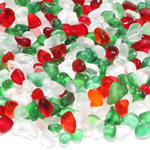 YATOJUZI Aquarium Gravel Fish Tank Rocks 0.85lb Sea Glass Stones for Crafts Decorative Frosted Glass Pebbles for Aquarium Fish Tank Vase Filler DIY Home Decor (Red/Green/White) - color: Red/Green/White