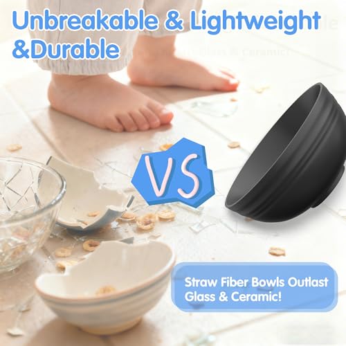 Quatish 10 PCS Unbreakable Cereal Bowls,Dishwasher & Microwave Safe Wheat Straw Bowls, Easy-to-Clean Lightweight Desserts & Soup Bowl, Portable for Picnics ，Snack Plastic Bowls Set,Black - color: Black