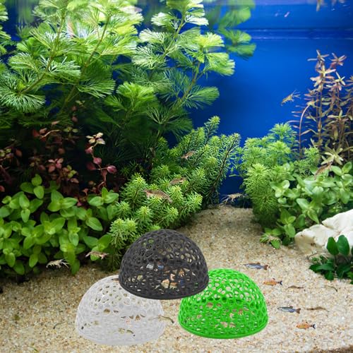 4 PCS Shrimp Dome Hide, Betta Fish Hideout Fish Tank Porous Cave Shelter, Aquarium Decor for Small Fish, Guppy, Shrimp Hiding & Resting (Black, White, Green)