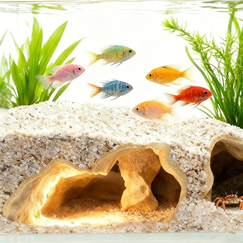 Aquarium Cave Tunnel 3D Printed - Fish Tank Decoration Natural Fish Hideout for Pleco, Shrimp & Corydoras | Sinking Base & Viewing Ports | Substrate-Friendly Decor (6.7" Under Gravel Design) - color: Soil Color