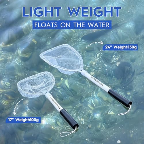 BasicGear Compact Baitwell Net for Live Bait – Soft Nylon Mesh, Aluminum Frame, EVA Non-Slip Grip & Anti-Drop Rope - size: Small + Medium