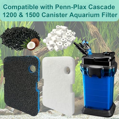 18 Pack Filter Media Compatible with Penn-Plax Cascade 1200 & 1500 CCF4UL/CCF5UL Canister Aquarium Filters, Includes Bio-Sponge Filters, White Floss Pads, Activated Carbons, Ceramic Rings & Mesh Bags - size: 1200 & 1500 Series Media Set