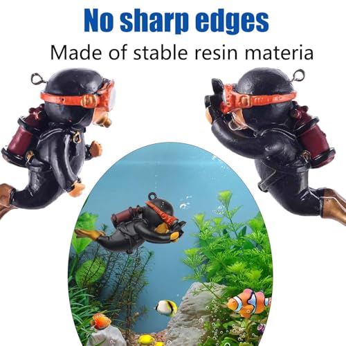 2-Pack Tank Decorations, Cute Little Diver, Aquarium Decoration Accessories Ornaments with Float Ball, Playmate for Tank Suitable for All Kinds of Fish and Tanks (Black) - color: Black