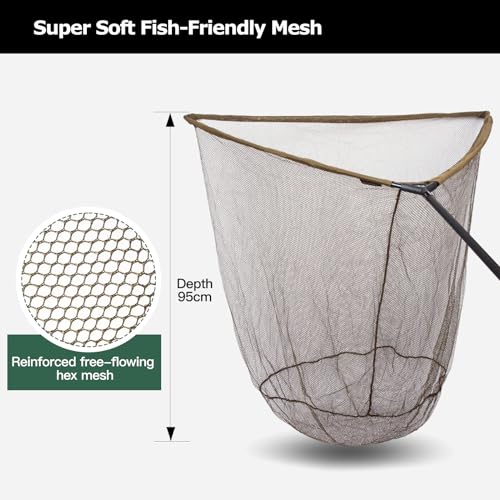 Landing Net for Carp Fishing, 42 Inch Extra Large Fishing Net, 6 Feet Carbon Fiber Long Handle Saltwater Big Fish, Holds Up to 88lbs/40kgs, Olive Green, Supplied with Carry Bag