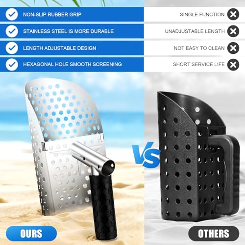 Sand Scoop for Metal Detecting, Stainless Steel Metal Detector Scoop with Long Steel Handle, Metal Detector Accessories, Sand Sifter for the Beach, Large 2