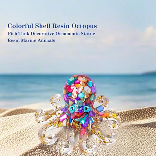 Octopus Decor Aquarium Decorative Resin Glass with Natural Crystal Stone Marine Animals Fish Tank Ornaments Statue Healing Home Decor Ladies Gift 3.93" - color: Colorful