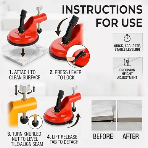 2026 New Adjustable Height Setter, Pro Countertop Floor Leveler with Suction Cups – Floor Gap Fixer for Tile, Laminate, Wood, Vinyl, Reusable Tile Alignment & Seam Leveling (Light Yellow) - color: Light Yellow