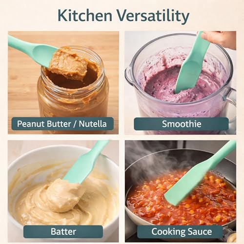 Opasyo 3 pcs Silicone Jar Spatula -Skinny Silicone Spatula, Long Handle Rubber Scraper for Sourdough Starter & Blender, Heat Resistant Skinny Spatula for Peanut Butter & Makeup, Reaches Bottom of Jars