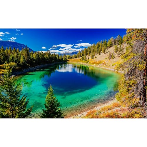Majestic Lake Aquarium Background Aquamarine Blue-Green Shades Five Lakes Fish Tank Background Scenic Serene Pine Trees Terrarium Backgrounds Tranquil Valley Lakes Reptile Tank Backgrounds 24x16in - color: Blue_Green, size: 24(W)x16(H)in