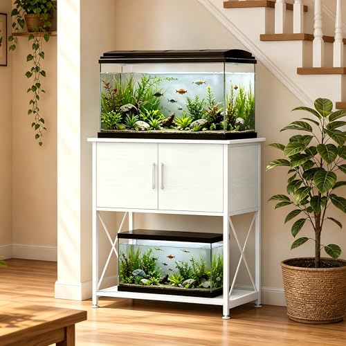 Herture 20-29 Gallon Aquarium Stand Metal Frame Fish Tank Stand with Cabinet Storage, for 20 Gallon Long Aquarium,30.7" L*16.5" W Tabletop,330LBS Capacity White PG01YGW - color: White, size: 20-29 Gallon