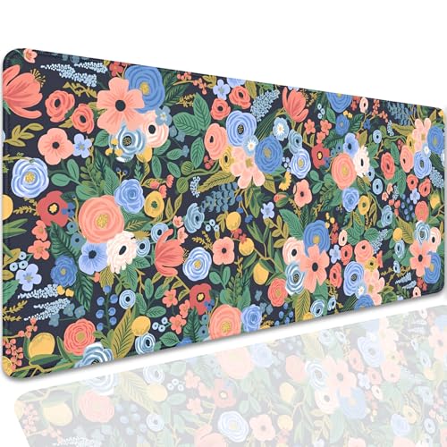 Garden Party Flowers Desk Pad Mouse Pad,Large Floral Mouse Mat with Stitched Edges,Non-Slip Rubber Base Mousepad for Office PC Keyboard Laptop and Home Work Desk Mat(27.5X11.8 in) - color: Garden Party