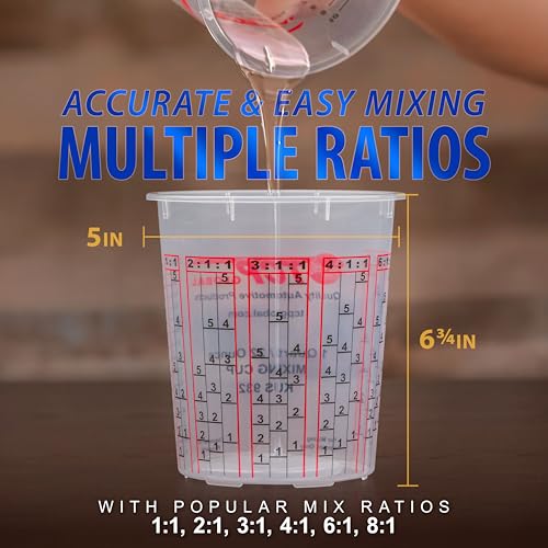 Custom Shop Paint Mixing Cups, 32-Ounce (36 Pack) - Plastic Measuring Cups for Liquids, Automotive Painting, Epoxy Resin, Acrylic Arts, Crafts, Disposable or Reusable, Graduated, Mixing Ratios - style: 36 Cups + 12 Lids
