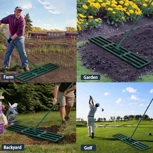 Lawn Leveling Rake Heavy Duty Stainless Steel Lawn Leveler Tool 45”x10” with 78” Adjustable Long Handle Yard Level Rake for Soil, Ground,Backyard Dressing,Golf Field,Garden Tools Grass Seed - style: 45"x10" Large
