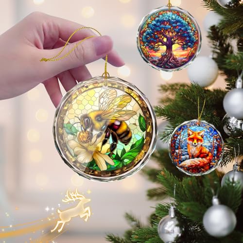 Stained Glass Bee Ornament - Christmas Tree Decoration, Gift Idea - color: Bee