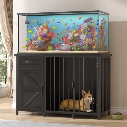 kepptory 55-75 Gallon Fish Tank Stand with Dog Crate, Multifunctional Aquarium Stand with Cabinet and Power Outlets for Larger Aquariums and Versatile Use (Black) - color: Black, size: 48.8"L x 19.7"W x 32.7"H