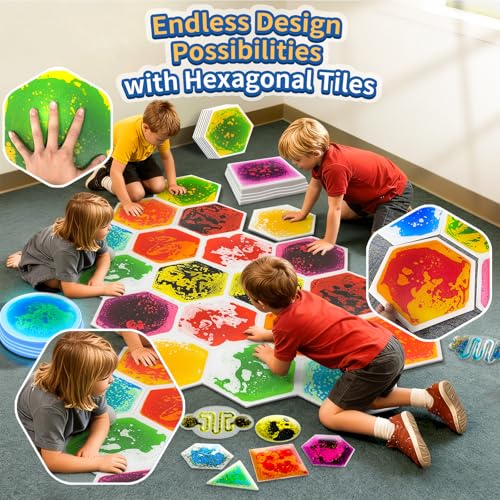 Liquid Sensory Floor Tiles for Kids Toddlers - 6 Pack Hexagon Puzzle Lava Mats for Kids Sensory Development & Creative Play, Sensory Toys for Autism, Home, Classroom Playrooms - style: Hexagon Tiles (6-Pack)